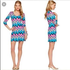 Lilly Pulitzer Gretchen Dress in Hearts a Flutter Multicolor Chevron Print Small